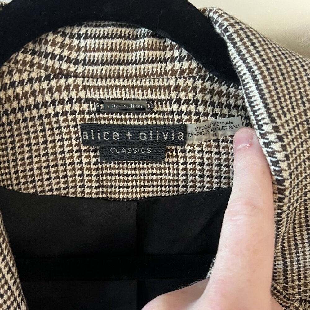 Alice + Olivia Double Breasted Blazer Size 12 Color Brown Black Cream - Picture 4 of 6